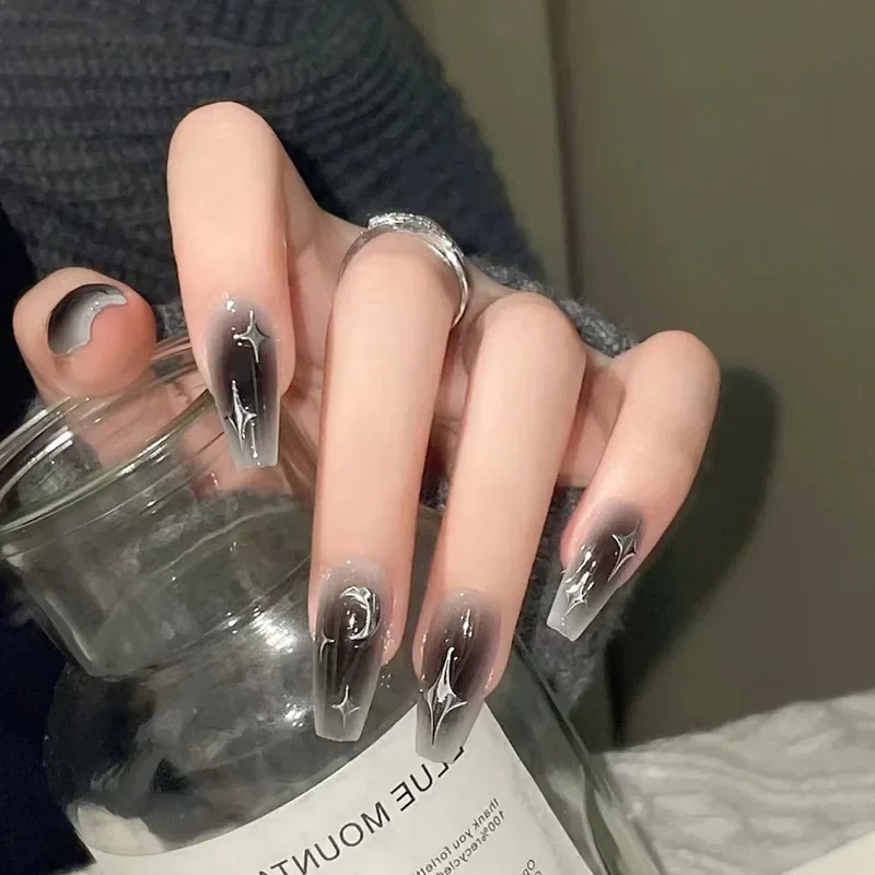 Nail Art Full Design - 24 pièces/ensemble épice foncée portable noir
