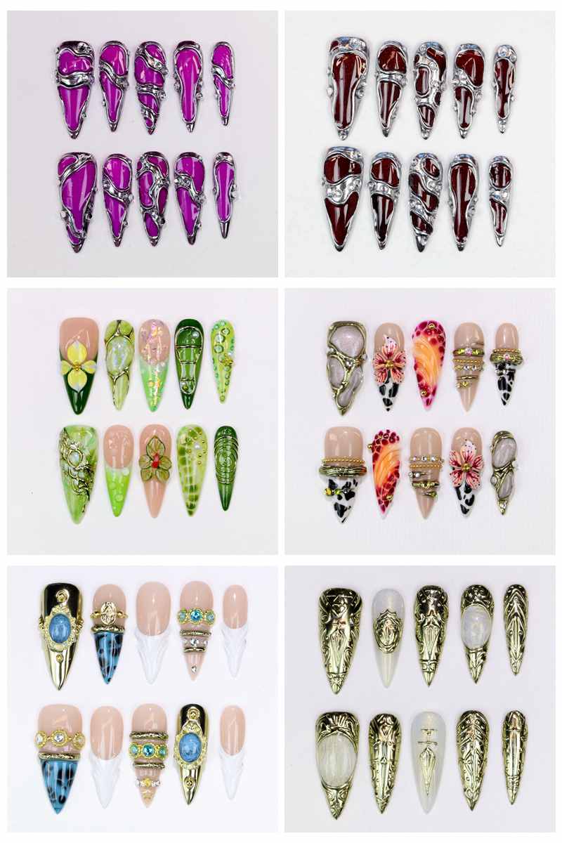 Nail Art Motif - 10 faux ongles longs en forme