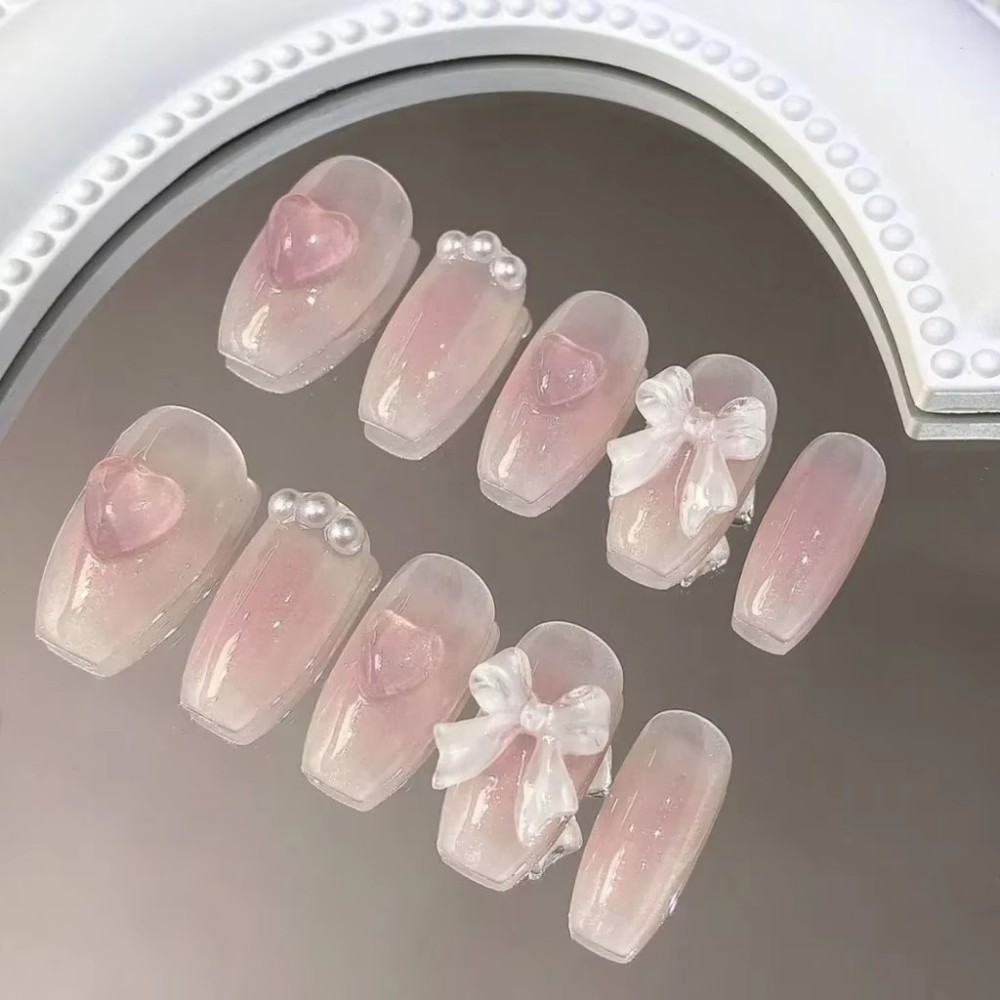 Nail Art Motif - Faux ongles courts amovibles faits main,