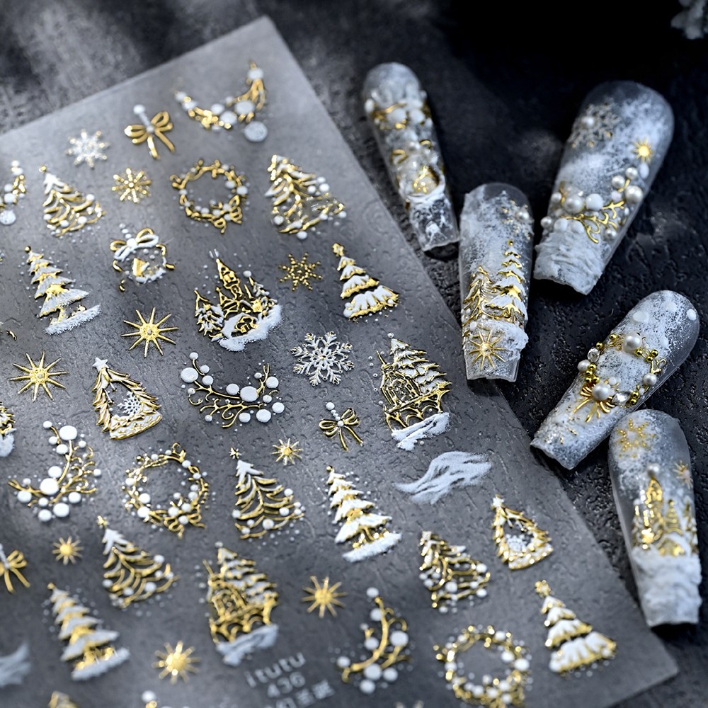 Nail Art Xmas Tree - Autocollants pour ongles château/guirlande/arbre de noël