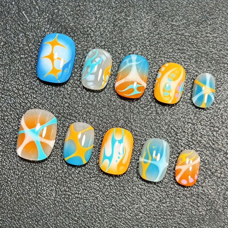 Nail Art Motif - 10 faux ongles courts ovales personnalisés