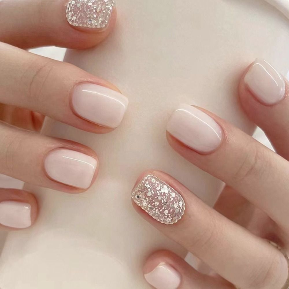 Nail Art Full Design - Faux Ongles Français Courts et Carrés
